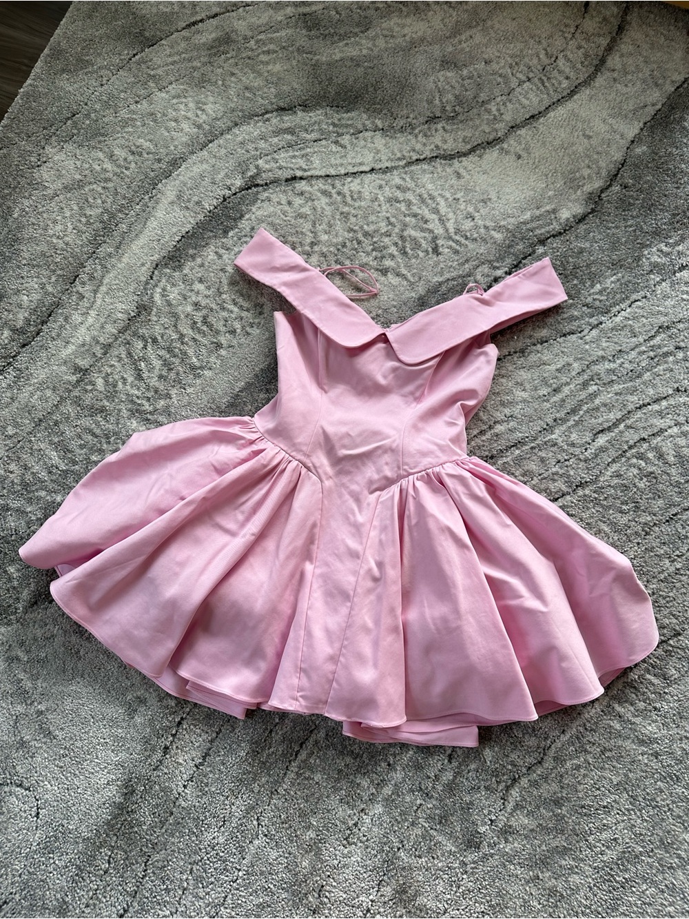 House of CB Pink Off-Shoulder Fit-and-Flare Dress